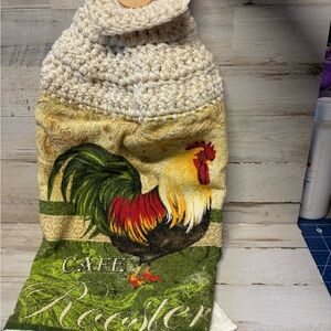 Rooster Kitchen Towel with Crochet Top